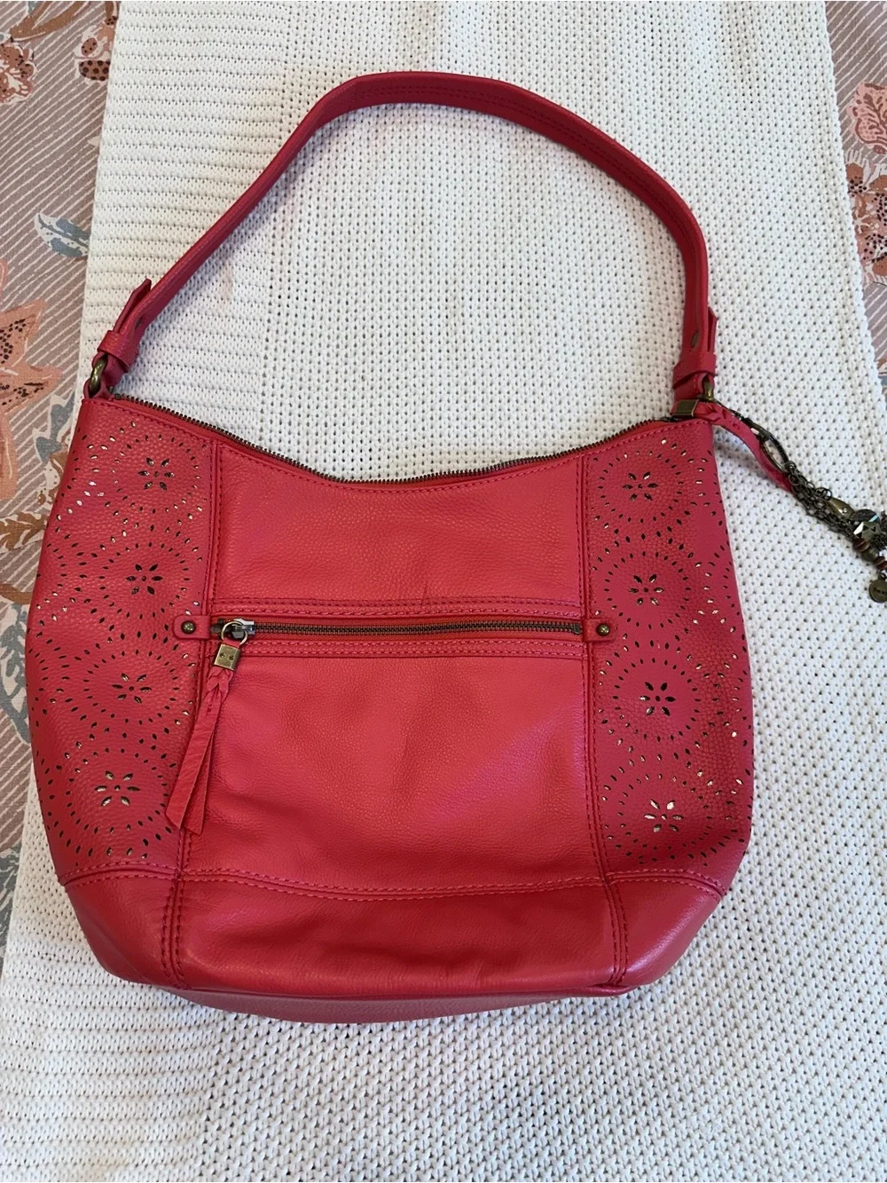 The Sak Coral Laser-Cut Leather Hobo with Charm Detail - NWT